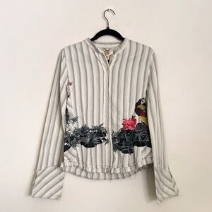 3J WORKSHOP by Johnny Was | Royal Peacock Distressed Striped Button Up Shirt